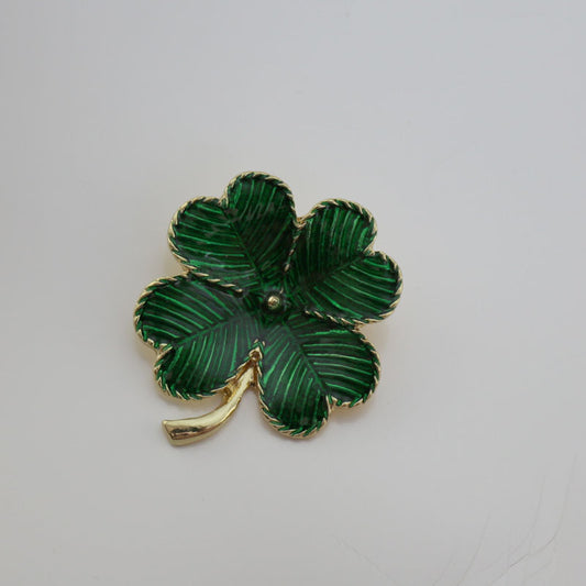 Plant - Green Four Leaf Clover Brooch I