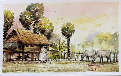 Khmer - Postcard painting countryside