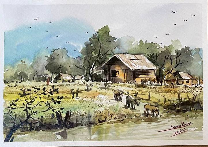 Khmer - Postcard painting countryside